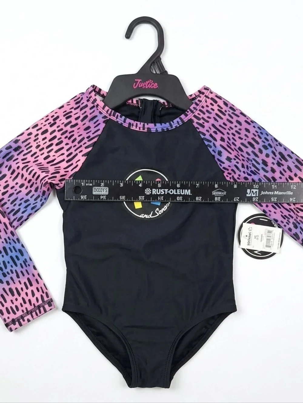Maui and Sons Girls Long Sleeve One-Piece Swimsuit Black Pink XS 4/5 NWT